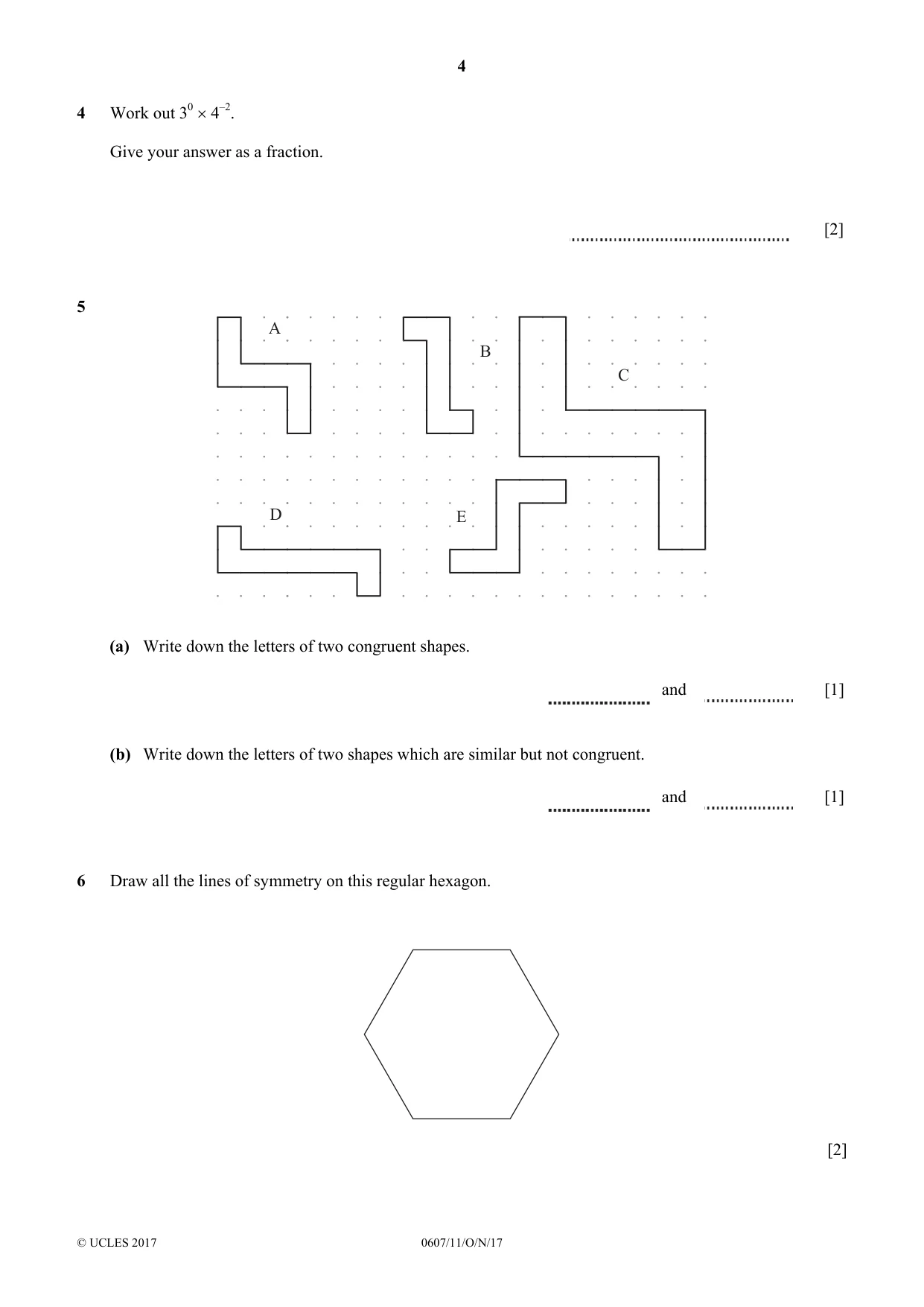 Cambridge IGCSE Mathematics - International 0607 2017 Oct/Nov Paper 1 · Variant 1 question paper, page 4 of 8