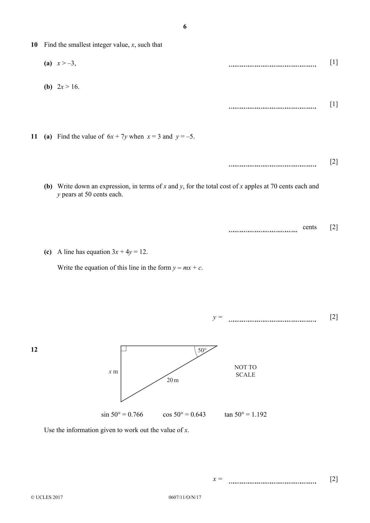 Cambridge IGCSE Mathematics - International 0607 2017 Oct/Nov Paper 1 · Variant 1 question paper, page 6 of 8