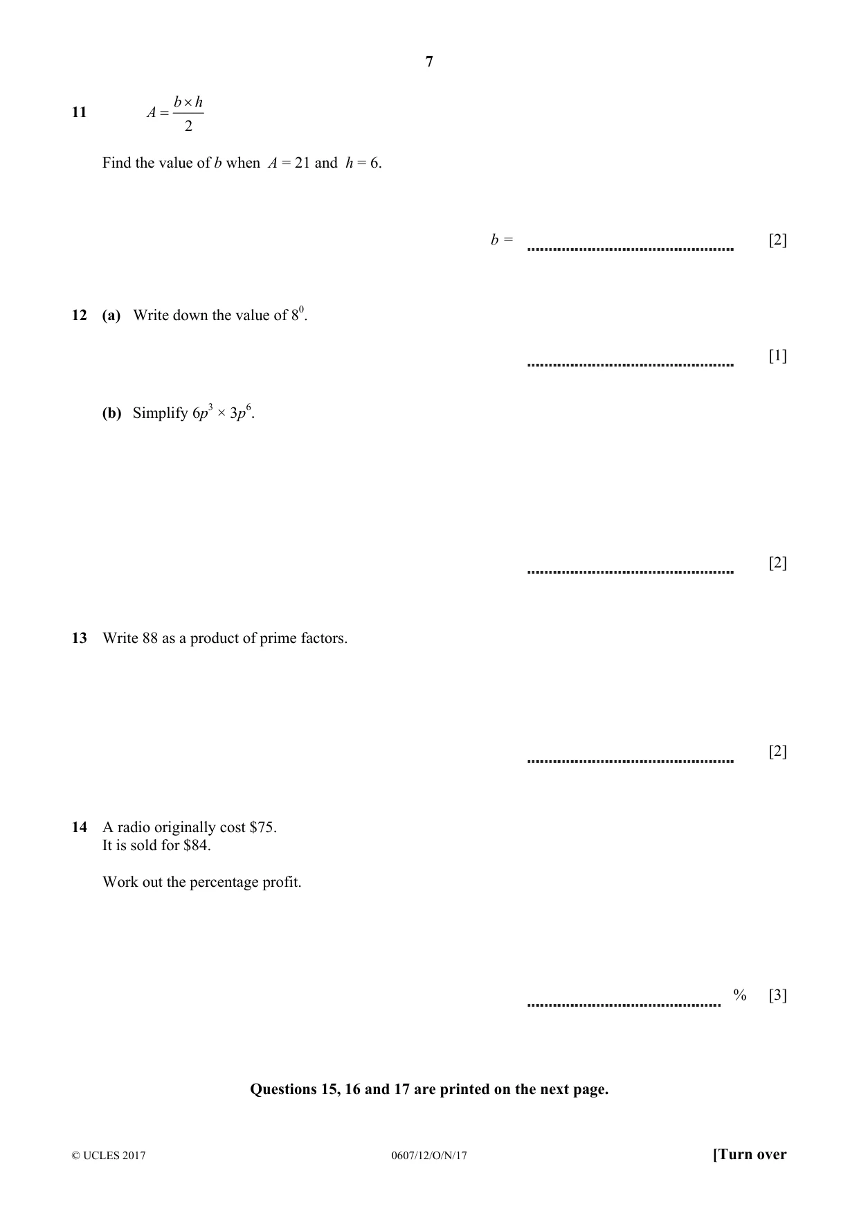 Cambridge IGCSE Mathematics - International 0607 2017 Oct/Nov Paper 1 · Variant 2 question paper, page 7 of 8