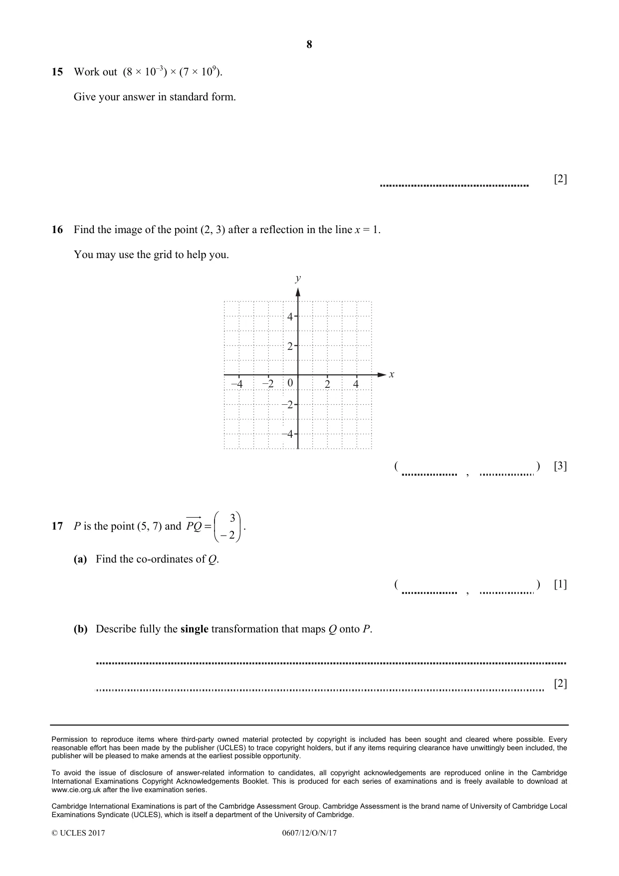 Cambridge IGCSE Mathematics - International 0607 2017 Oct/Nov Paper 1 · Variant 2 question paper, page 8 of 8