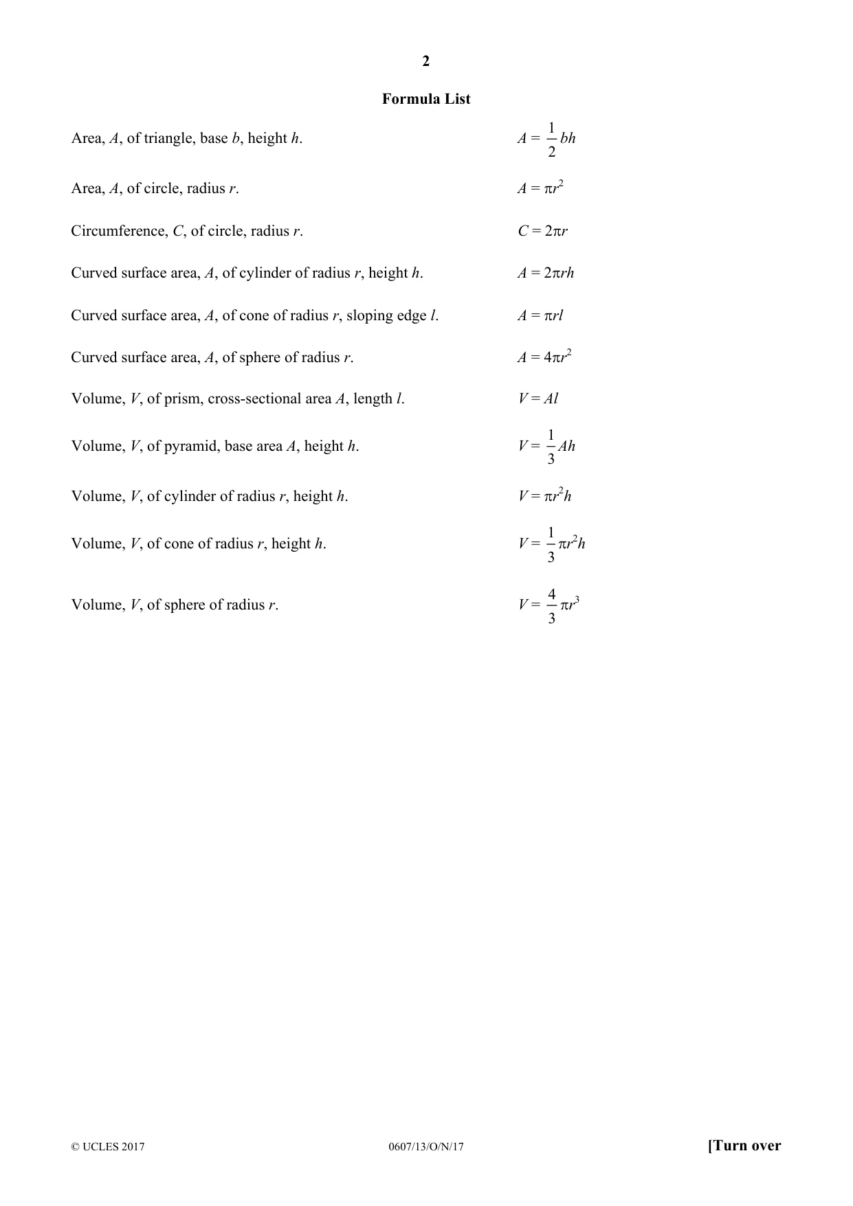Cambridge IGCSE Mathematics - International 0607 2017 Oct/Nov Paper 1 · Variant 3 question paper, page 2 of 8