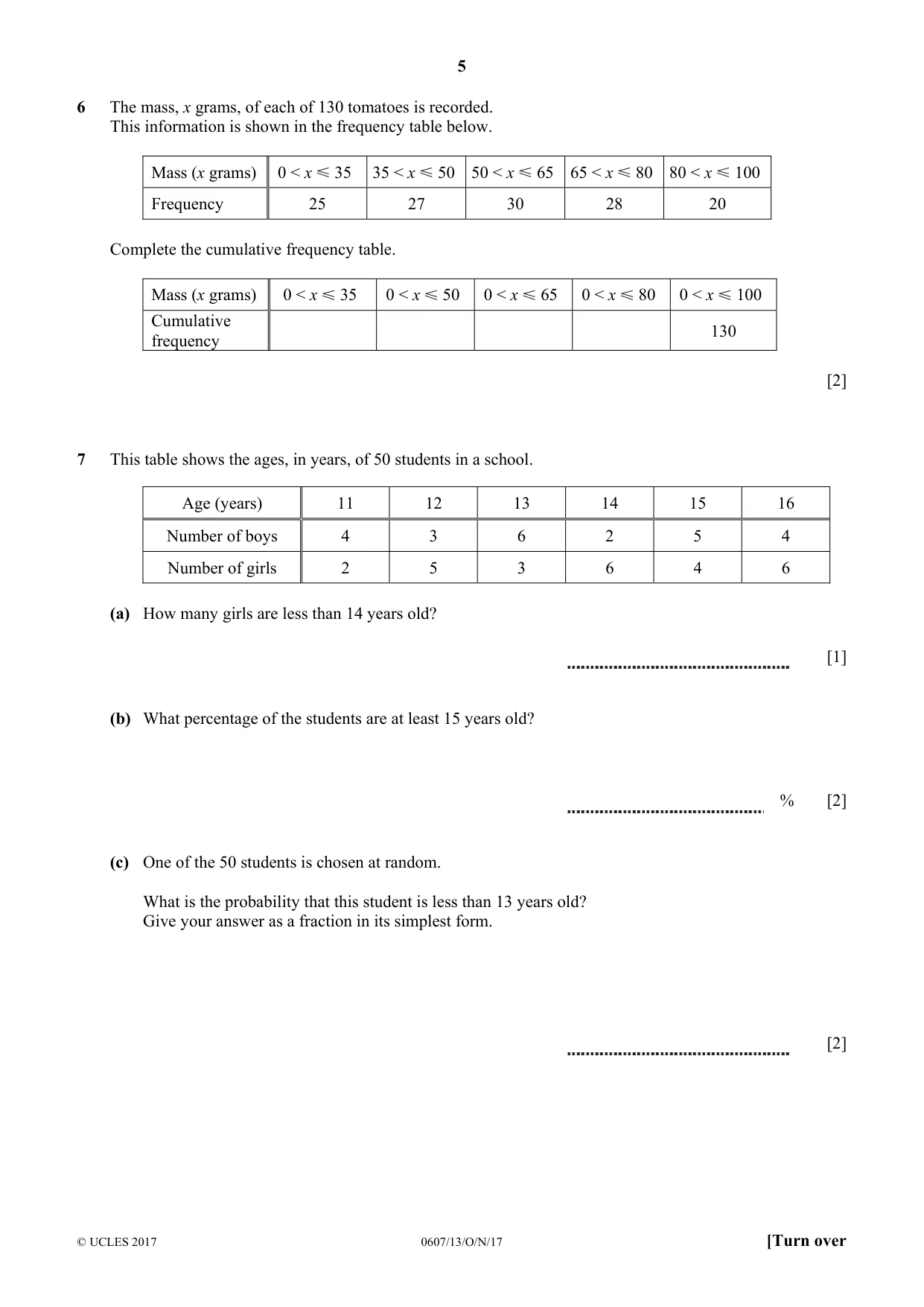 Cambridge IGCSE Mathematics - International 0607 2017 Oct/Nov Paper 1 · Variant 3 question paper, page 5 of 8