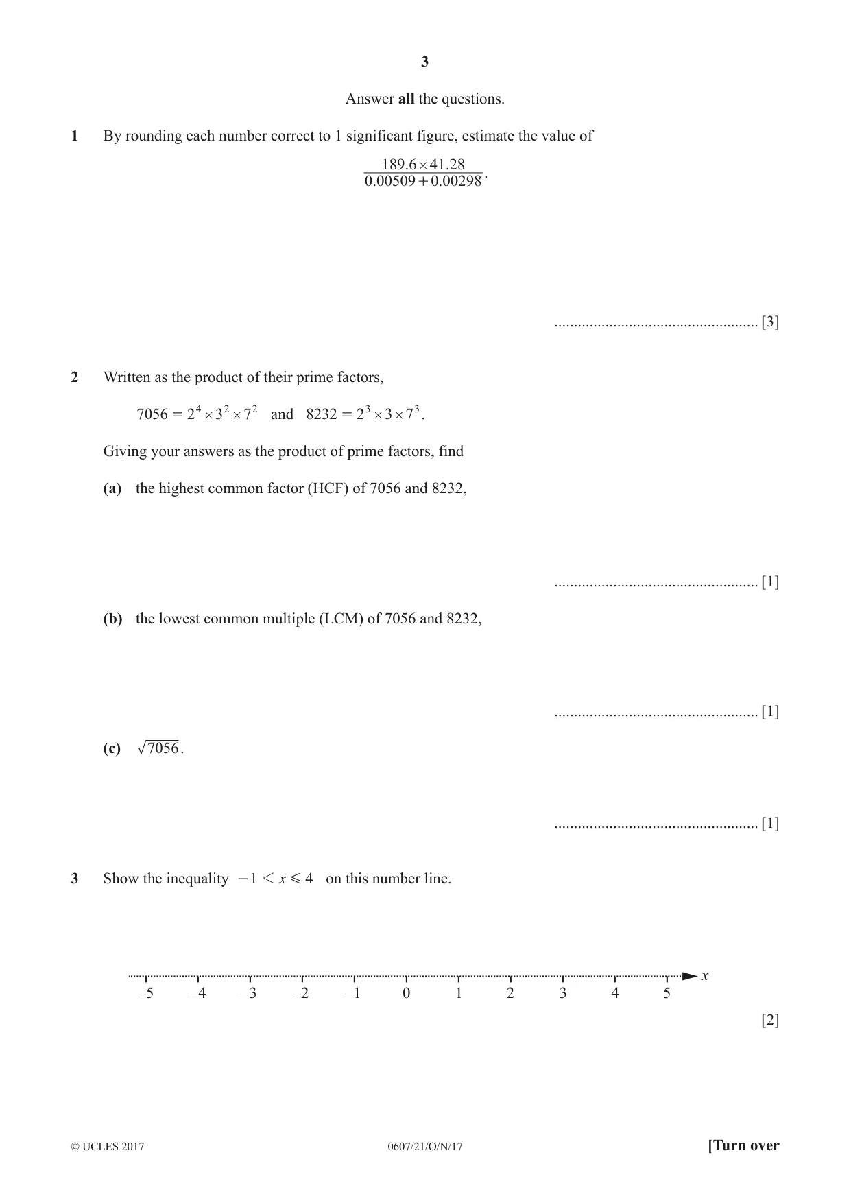 Cambridge IGCSE Mathematics - International 0607 2017 Oct/Nov Paper 2 · Variant 1 question paper, page 3 of 8