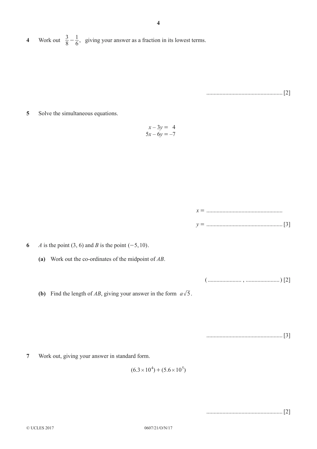 Cambridge IGCSE Mathematics - International 0607 2017 Oct/Nov Paper 2 · Variant 1 question paper, page 4 of 8
