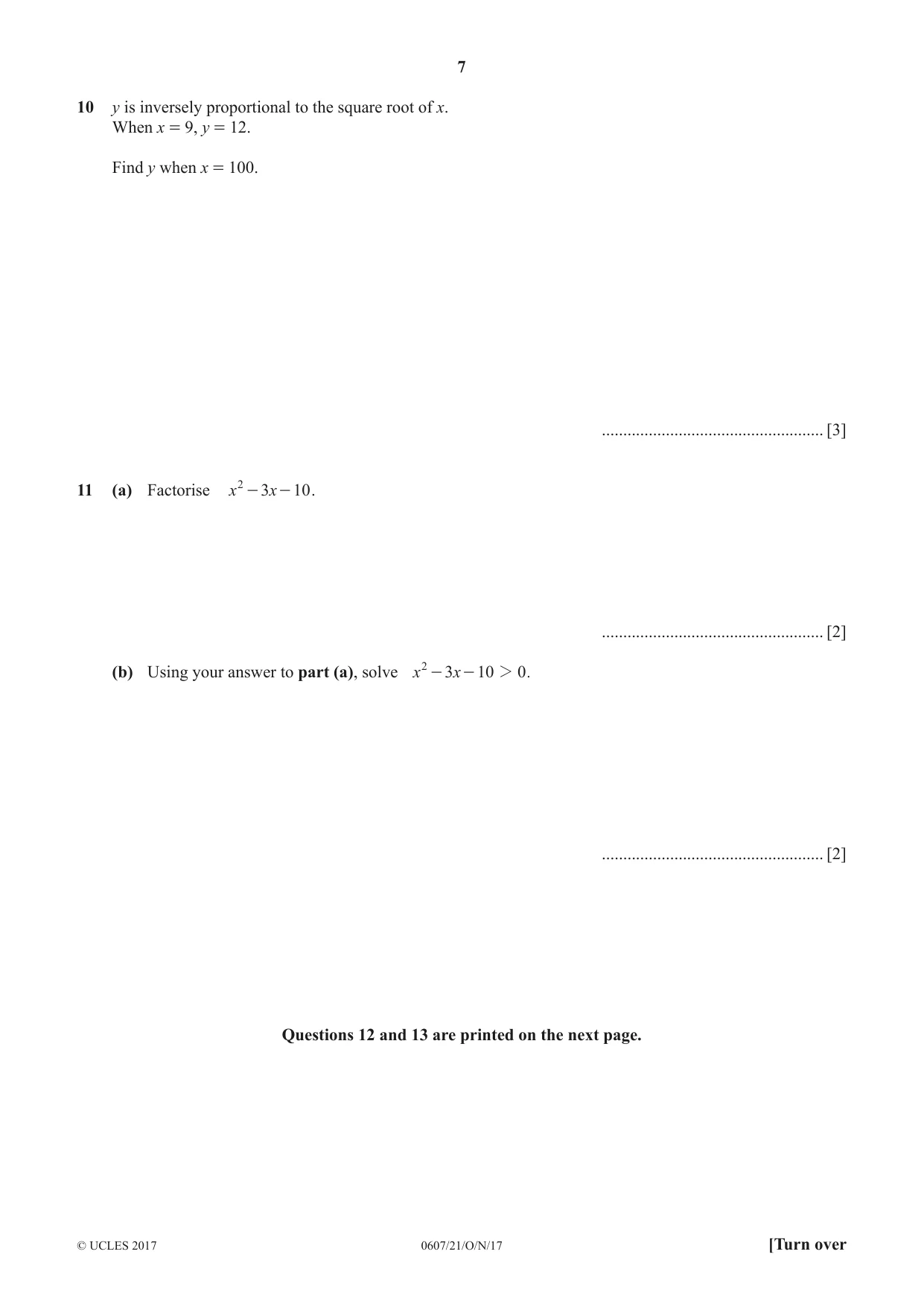 Cambridge IGCSE Mathematics - International 0607 2017 Oct/Nov Paper 2 · Variant 1 question paper, page 7 of 8