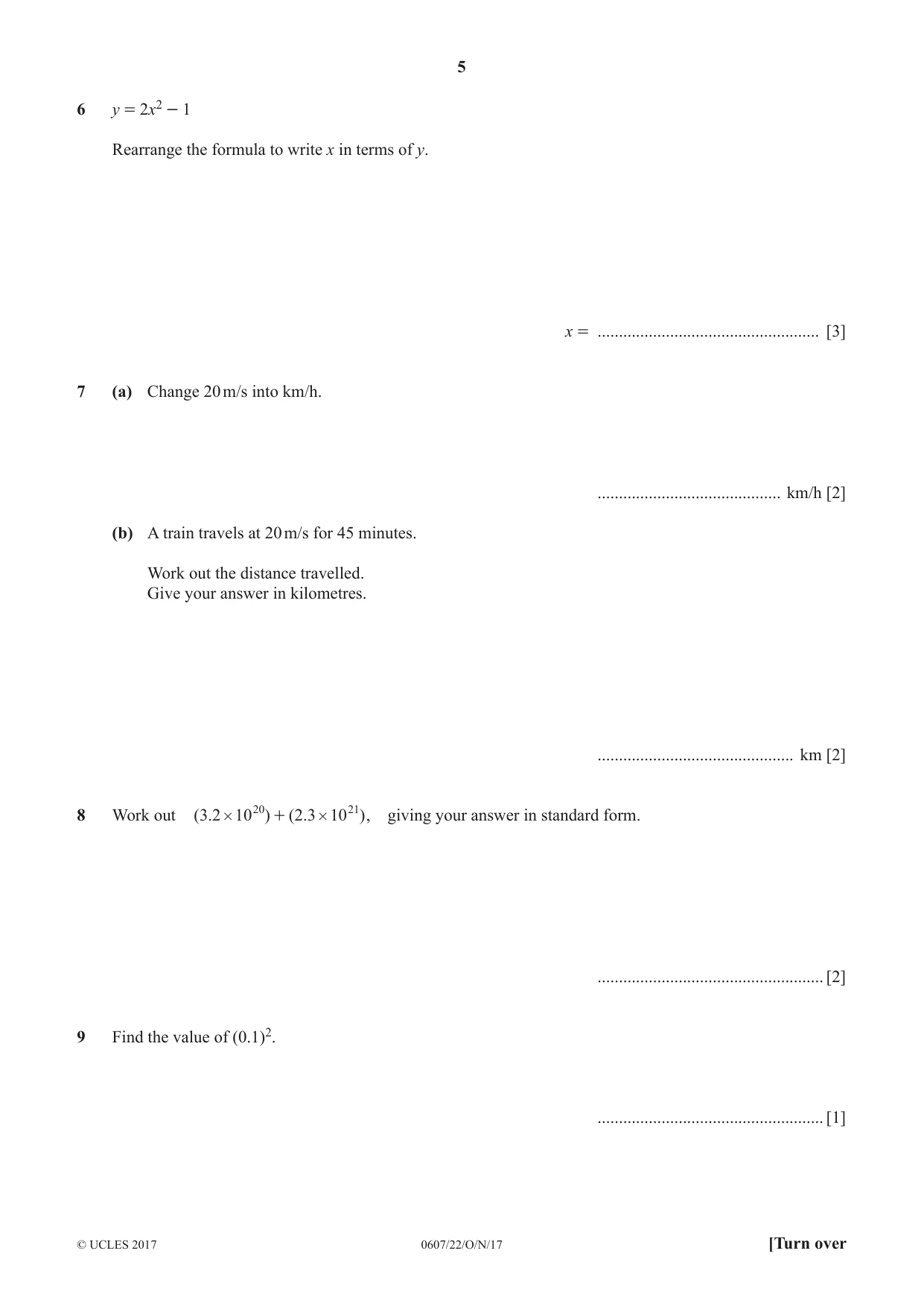 Cambridge IGCSE Mathematics - International 0607 2017 Oct/Nov Paper 2 · Variant 2 question paper, page 5 of 8
