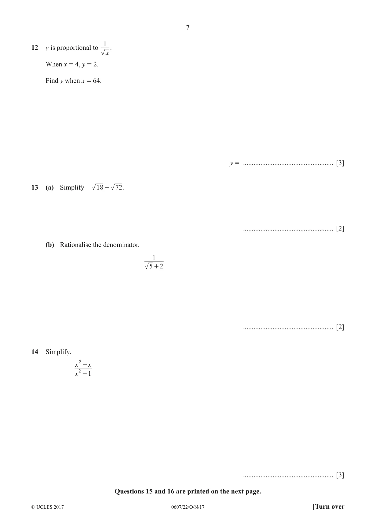 Cambridge IGCSE Mathematics - International 0607 2017 Oct/Nov Paper 2 · Variant 2 question paper, page 7 of 8