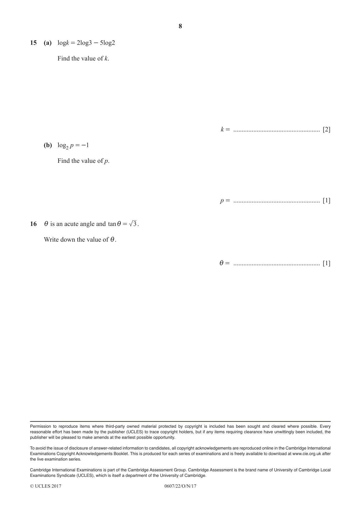 Cambridge IGCSE Mathematics - International 0607 2017 Oct/Nov Paper 2 · Variant 2 question paper, page 8 of 8