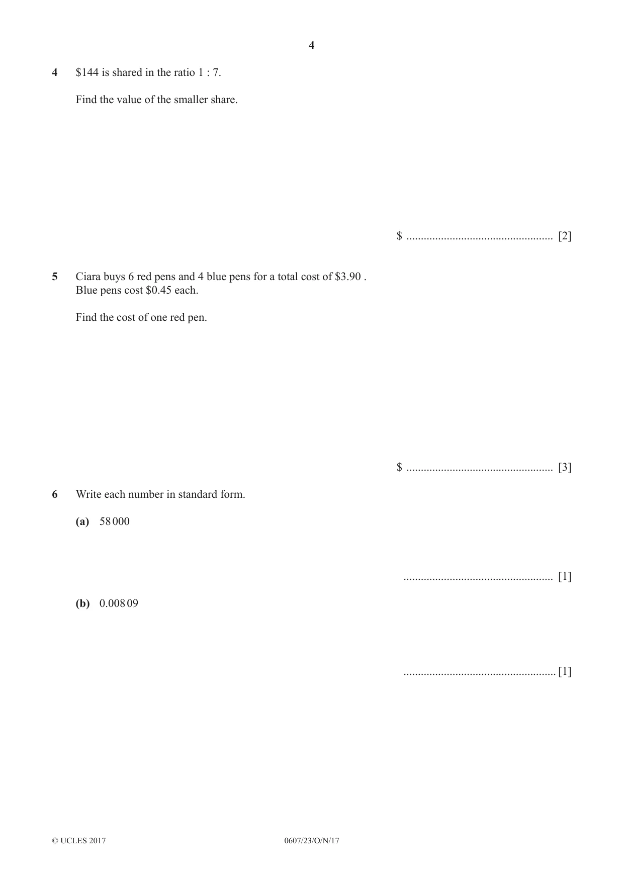 Cambridge IGCSE Mathematics - International 0607 2017 Oct/Nov Paper 2 · Variant 3 question paper, page 4 of 8