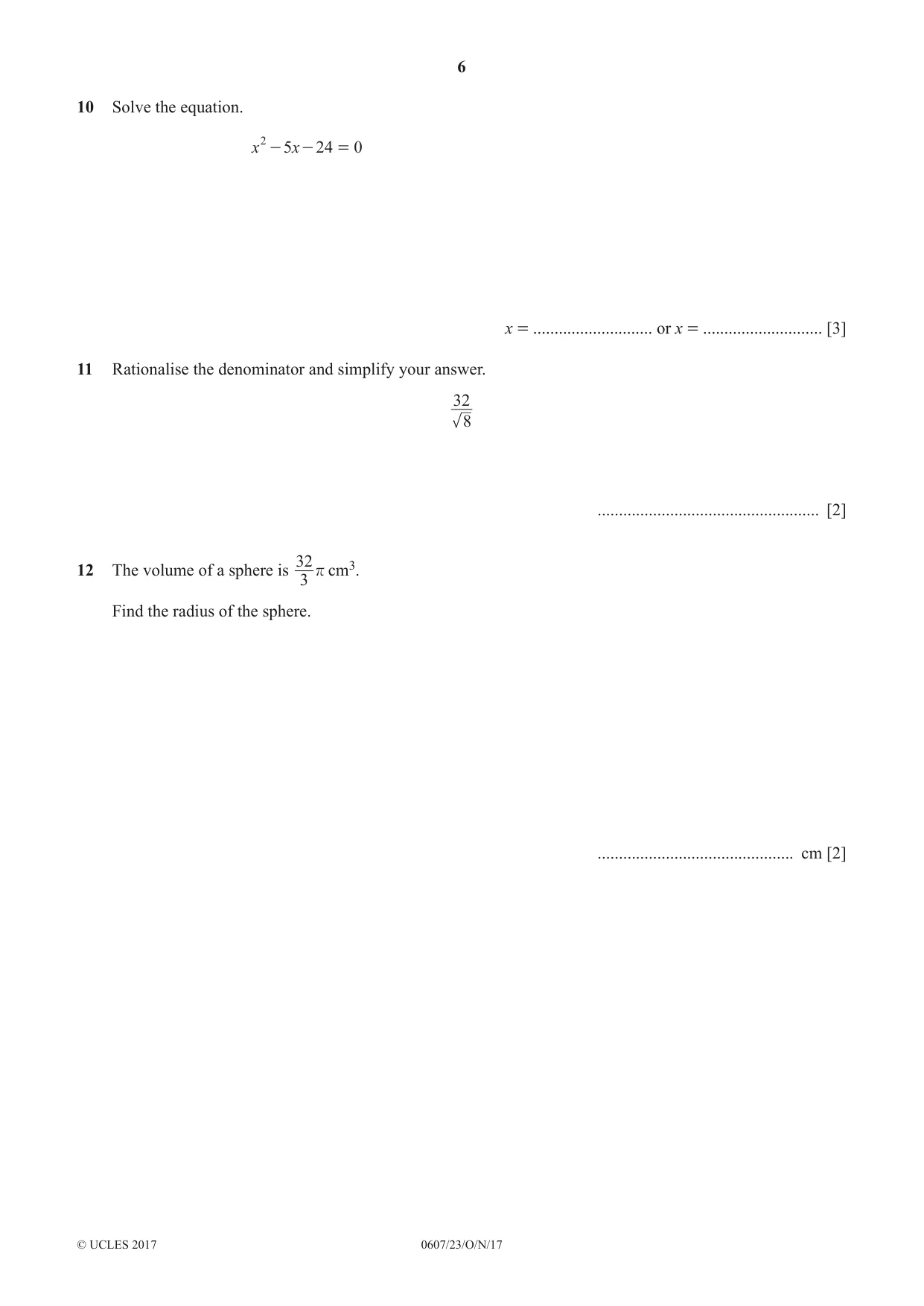 Cambridge IGCSE Mathematics - International 0607 2017 Oct/Nov Paper 2 · Variant 3 question paper, page 6 of 8