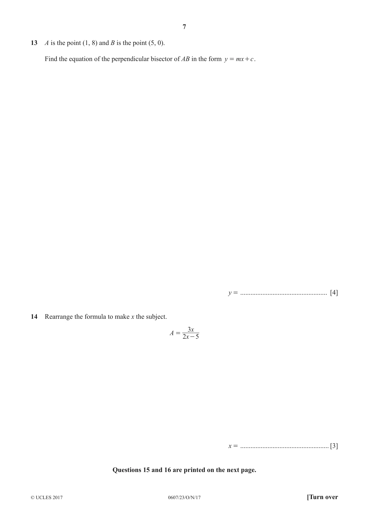 Cambridge IGCSE Mathematics - International 0607 2017 Oct/Nov Paper 2 · Variant 3 question paper, page 7 of 8