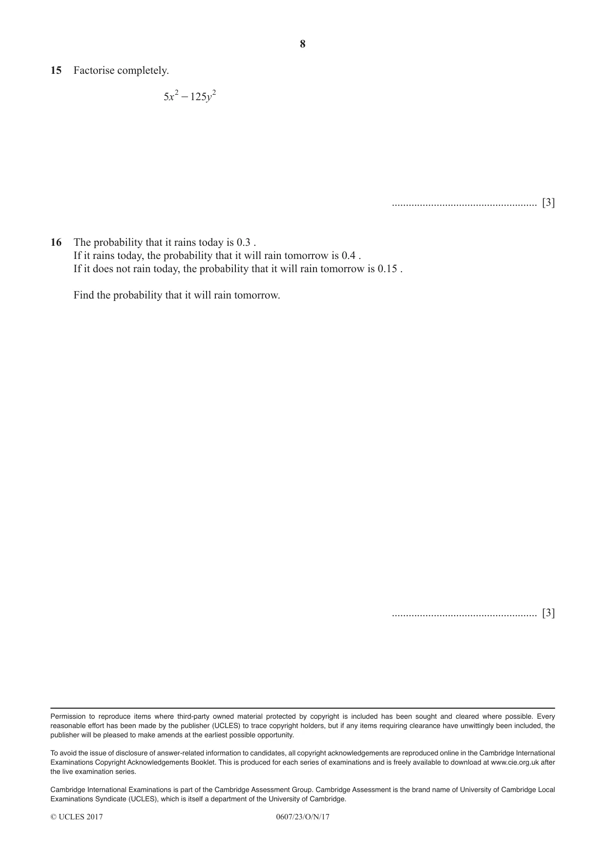 Cambridge IGCSE Mathematics - International 0607 2017 Oct/Nov Paper 2 · Variant 3 question paper, page 8 of 8