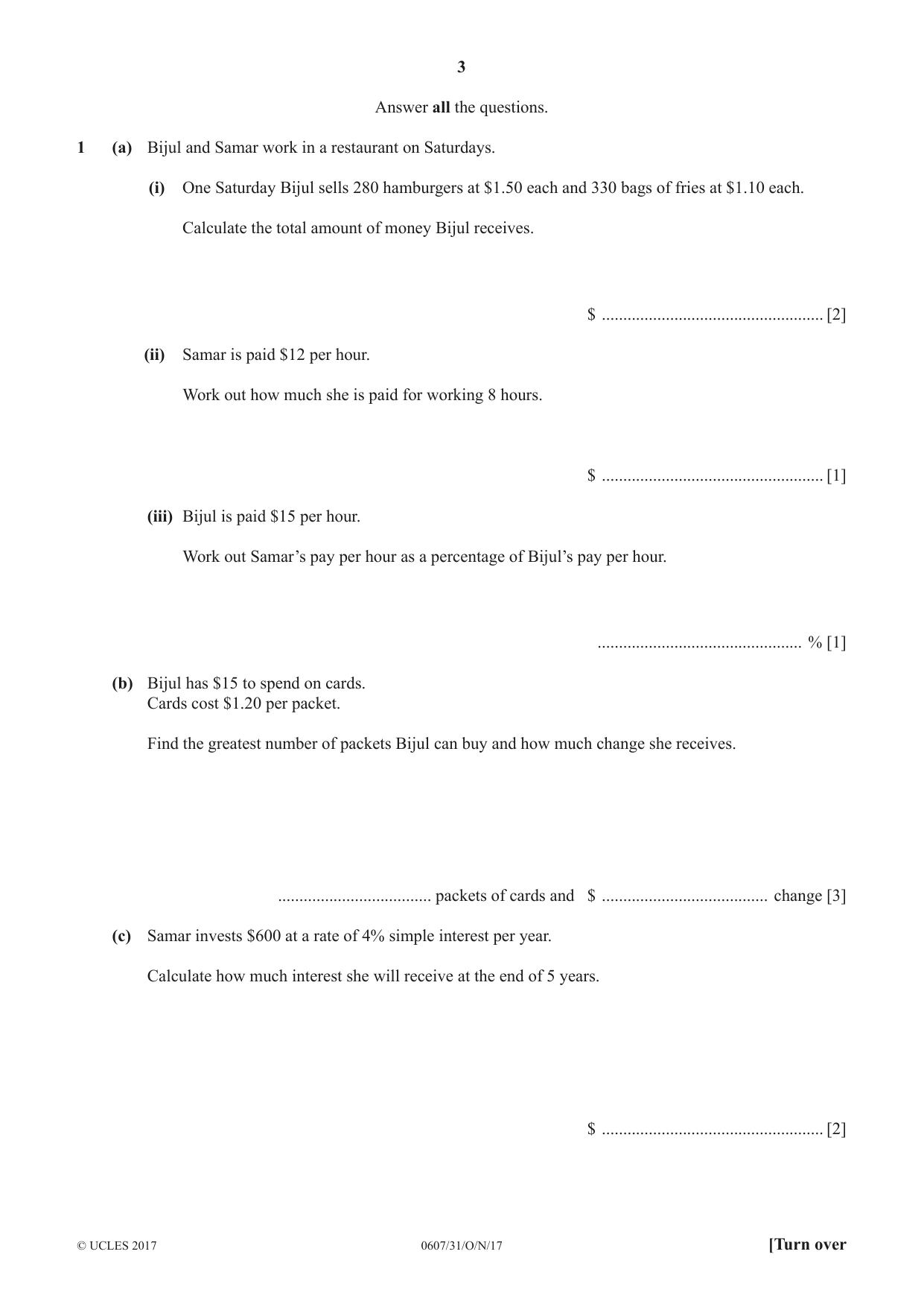 Cambridge IGCSE Mathematics - International 0607 2017 Oct/Nov Paper 3 · Variant 1 question paper, page 3 of 16