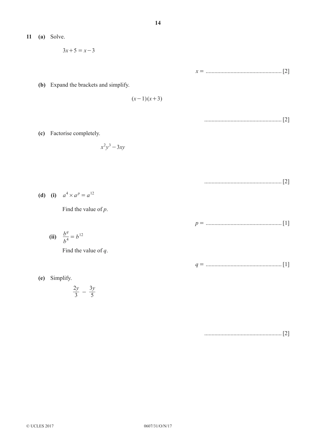 Cambridge IGCSE Mathematics - International 0607 2017 Oct/Nov Paper 3 · Variant 1 question paper, page 14 of 16