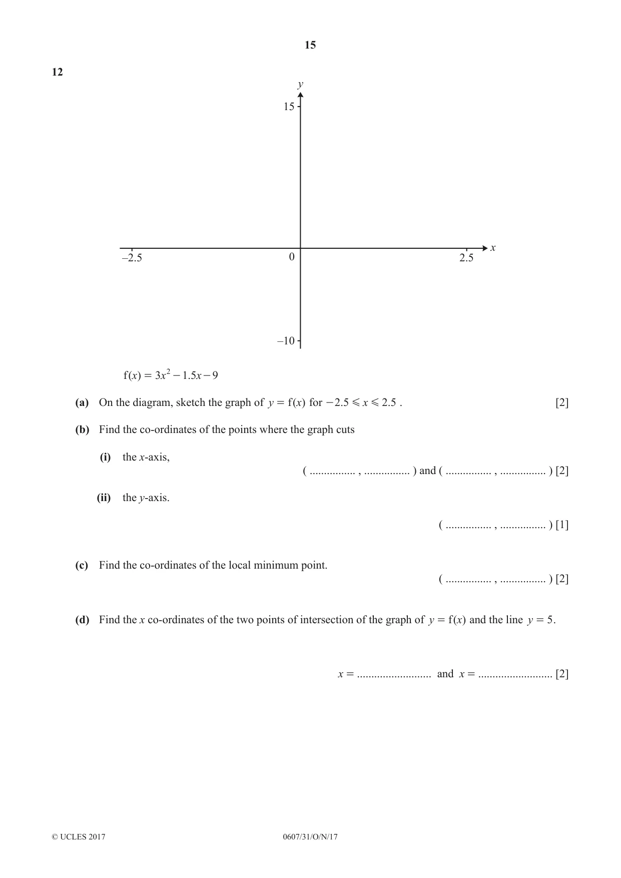Cambridge IGCSE Mathematics - International 0607 2017 Oct/Nov Paper 3 · Variant 1 question paper, page 15 of 16