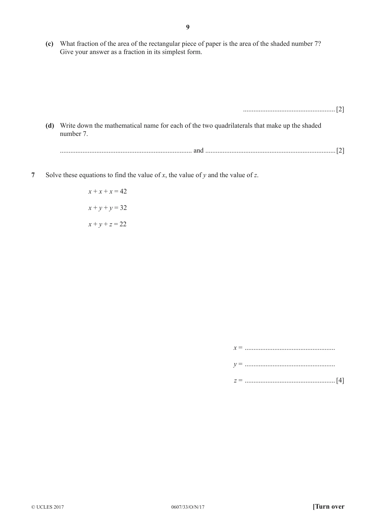 Cambridge IGCSE Mathematics - International 0607 2017 Oct/Nov Paper 3 · Variant 3 question paper, page 9 of 16