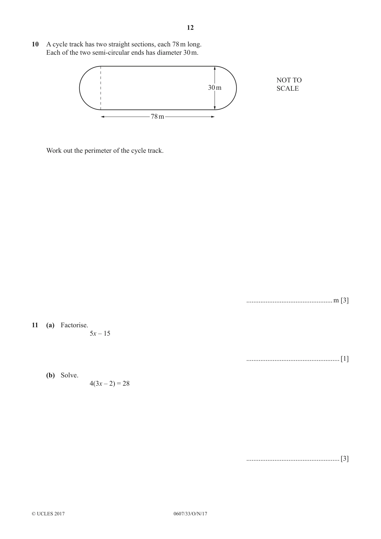 Cambridge IGCSE Mathematics - International 0607 2017 Oct/Nov Paper 3 · Variant 3 question paper, page 12 of 16