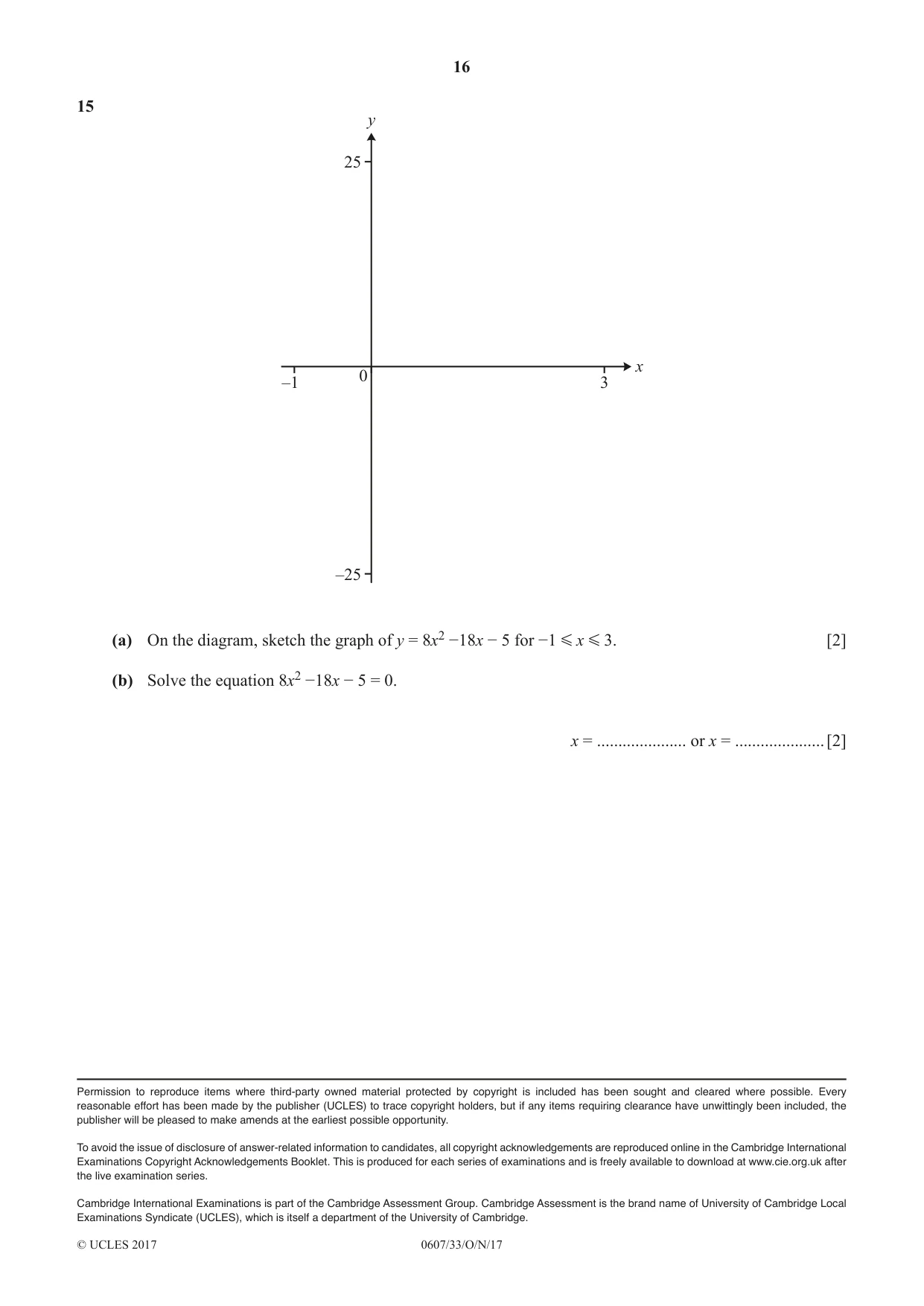 Cambridge IGCSE Mathematics - International 0607 2017 Oct/Nov Paper 3 · Variant 3 question paper, page 16 of 16