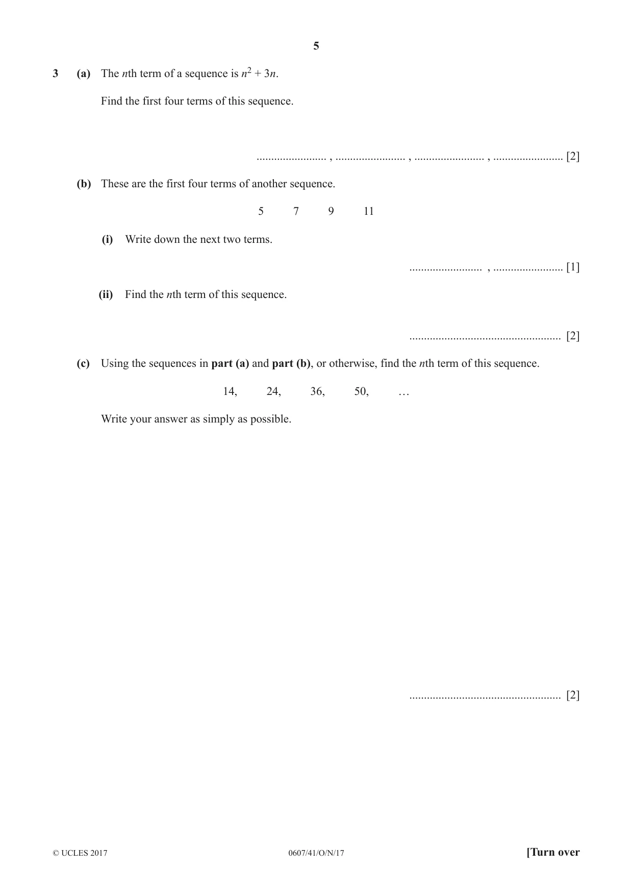 Cambridge IGCSE Mathematics - International 0607 2017 Oct/Nov Paper 4 · Variant 1 question paper, page 5 of 20