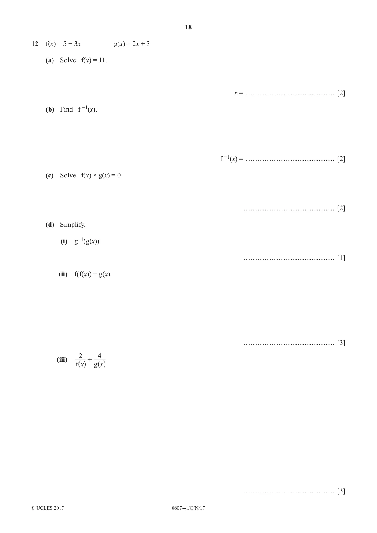 Cambridge IGCSE Mathematics - International 0607 2017 Oct/Nov Paper 4 · Variant 1 question paper, page 18 of 20