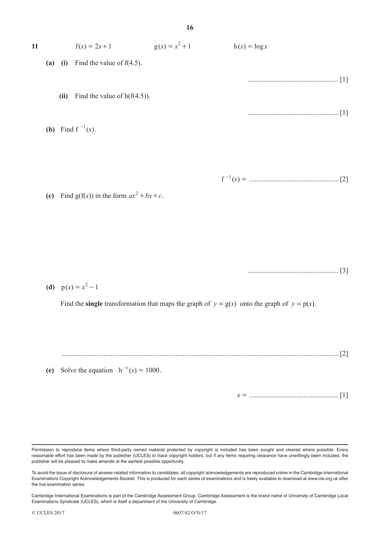 Cambridge IGCSE Mathematics - International 0607 2017 Oct/Nov Paper 4 · Variant 2 question paper, page 16 of 16