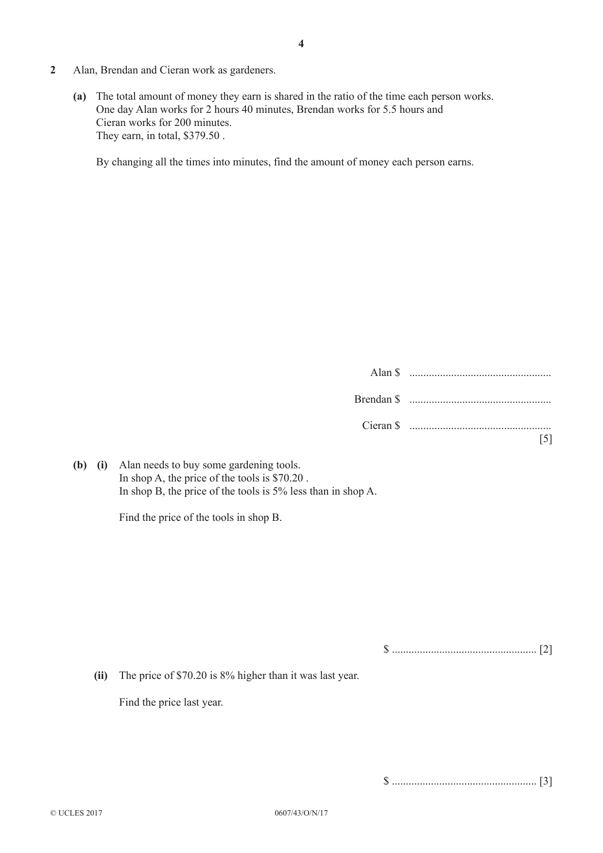 Cambridge IGCSE Mathematics - International 0607 2017 Oct/Nov Paper 4 · Variant 3 question paper, page 4 of 20