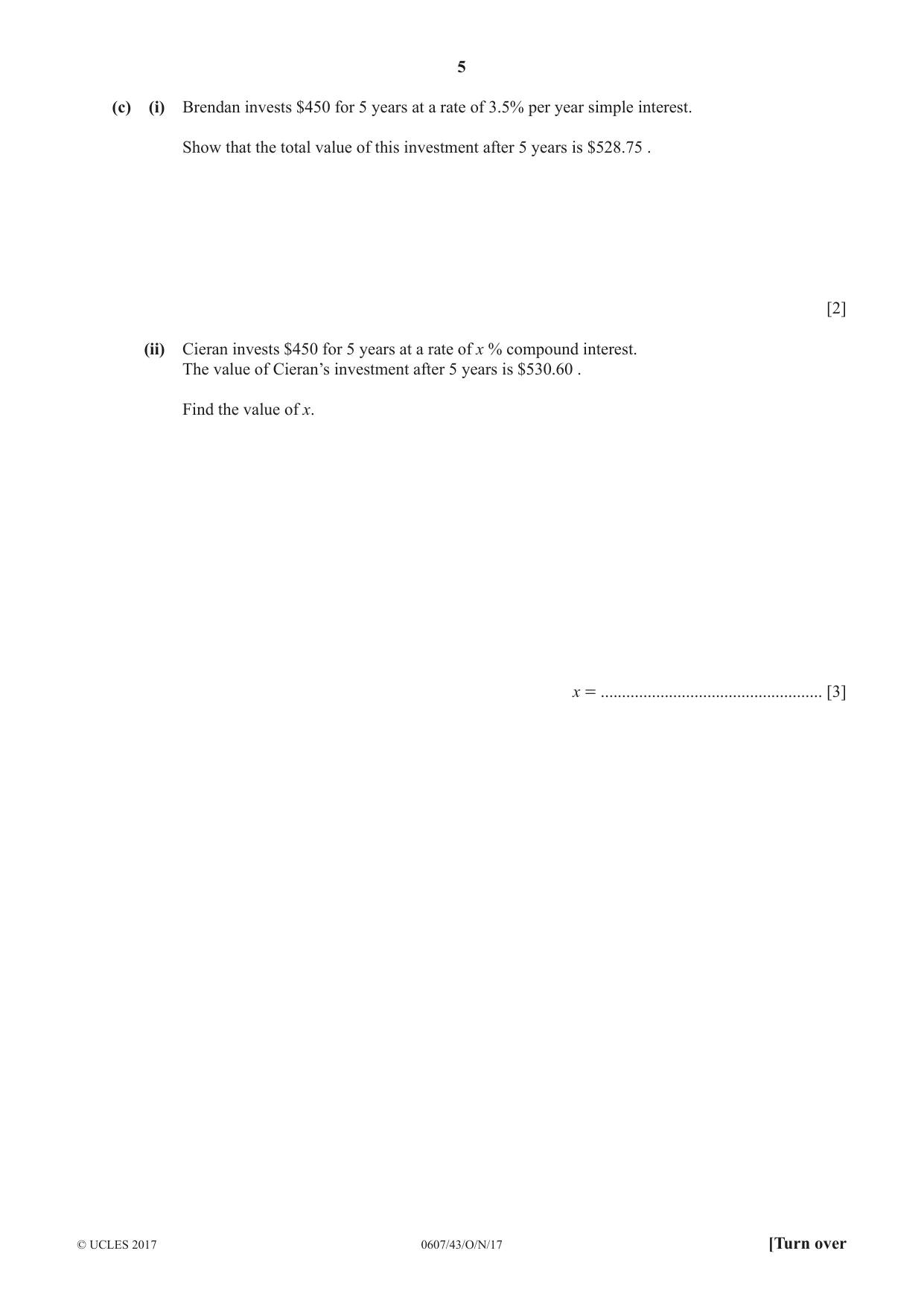Cambridge IGCSE Mathematics - International 0607 2017 Oct/Nov Paper 4 · Variant 3 question paper, page 5 of 20