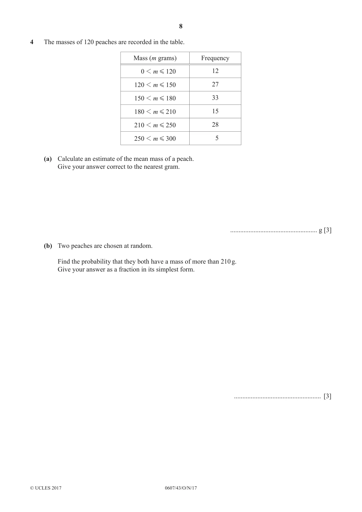 Cambridge IGCSE Mathematics - International 0607 2017 Oct/Nov Paper 4 · Variant 3 question paper, page 8 of 20
