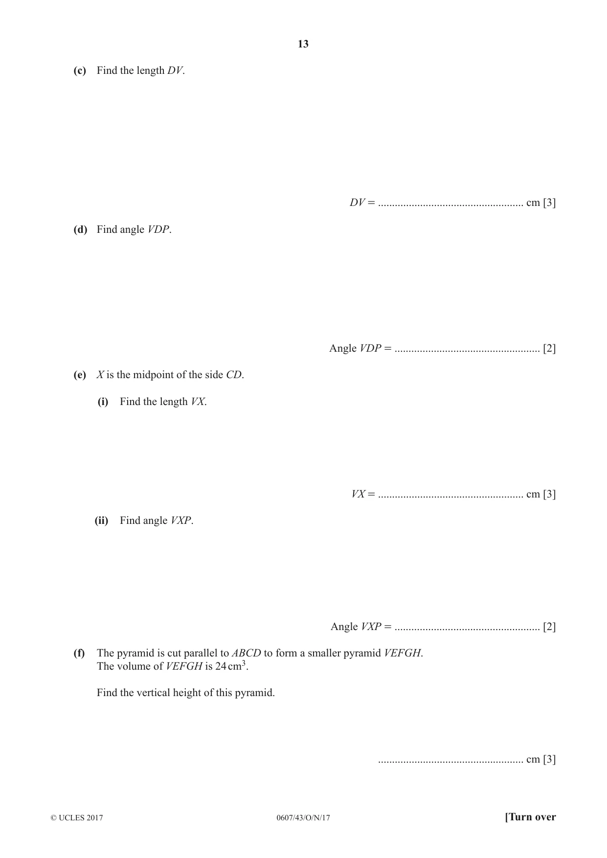 Cambridge IGCSE Mathematics - International 0607 2017 Oct/Nov Paper 4 · Variant 3 question paper, page 13 of 20