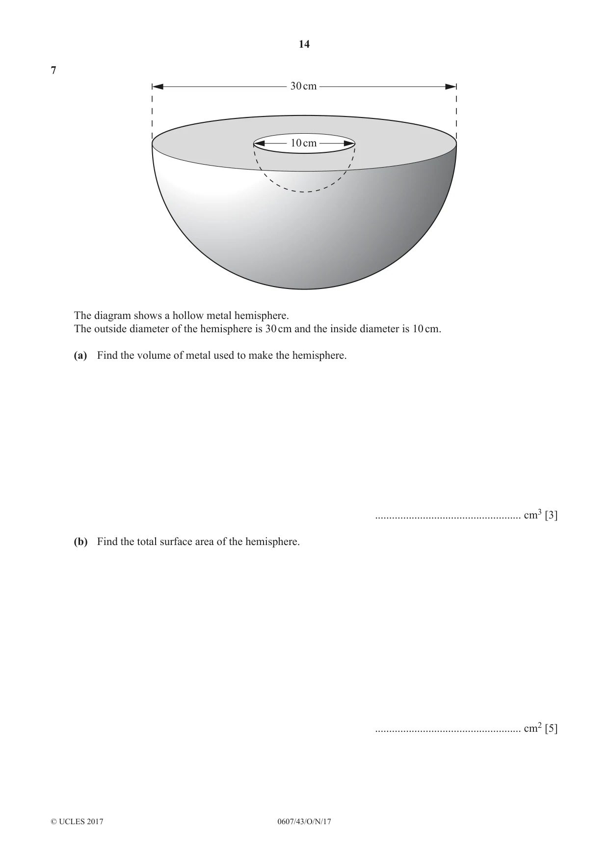 Cambridge IGCSE Mathematics - International 0607 2017 Oct/Nov Paper 4 · Variant 3 question paper, page 14 of 20