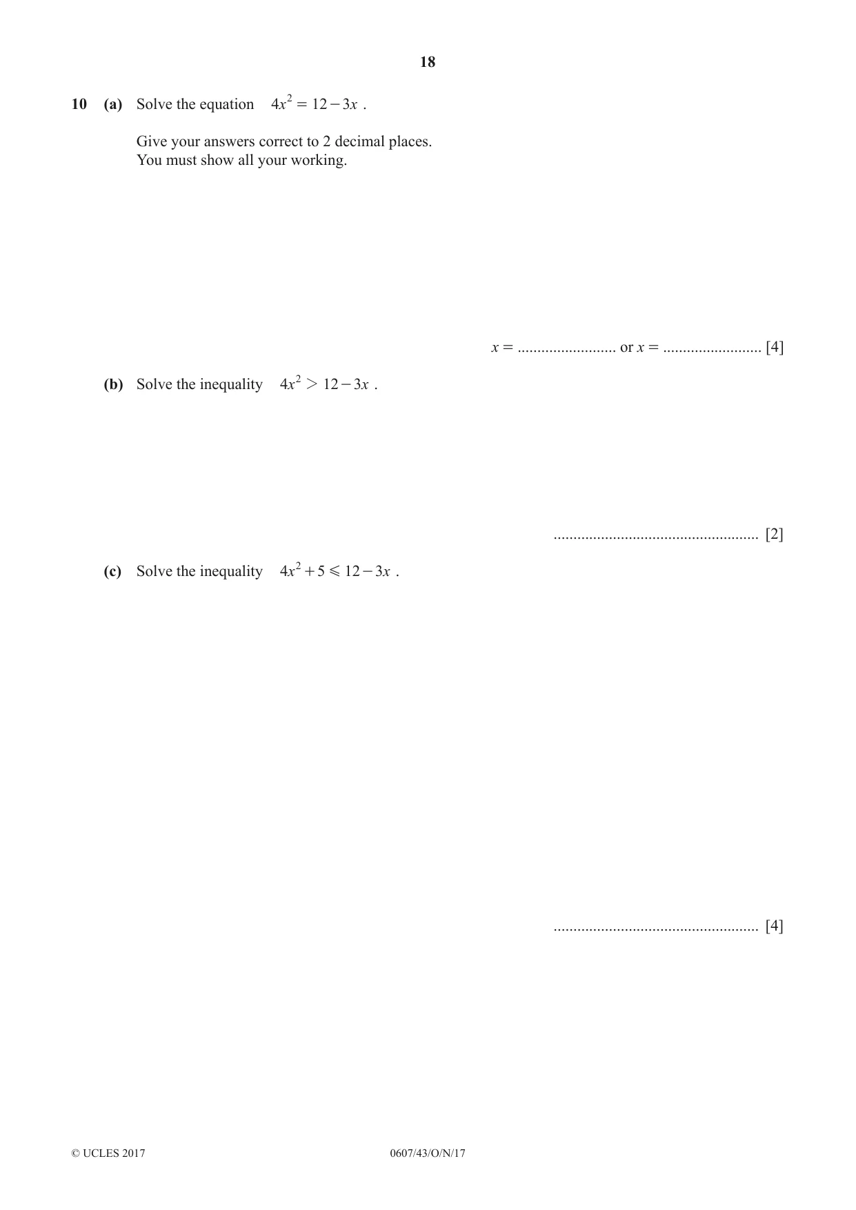 Cambridge IGCSE Mathematics - International 0607 2017 Oct/Nov Paper 4 · Variant 3 question paper, page 18 of 20
