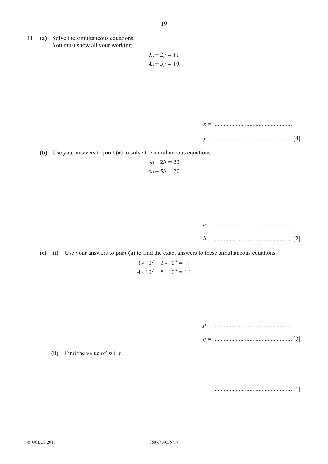 Cambridge IGCSE Mathematics - International 0607 2017 Oct/Nov Paper 4 · Variant 3 question paper, page 19 of 20