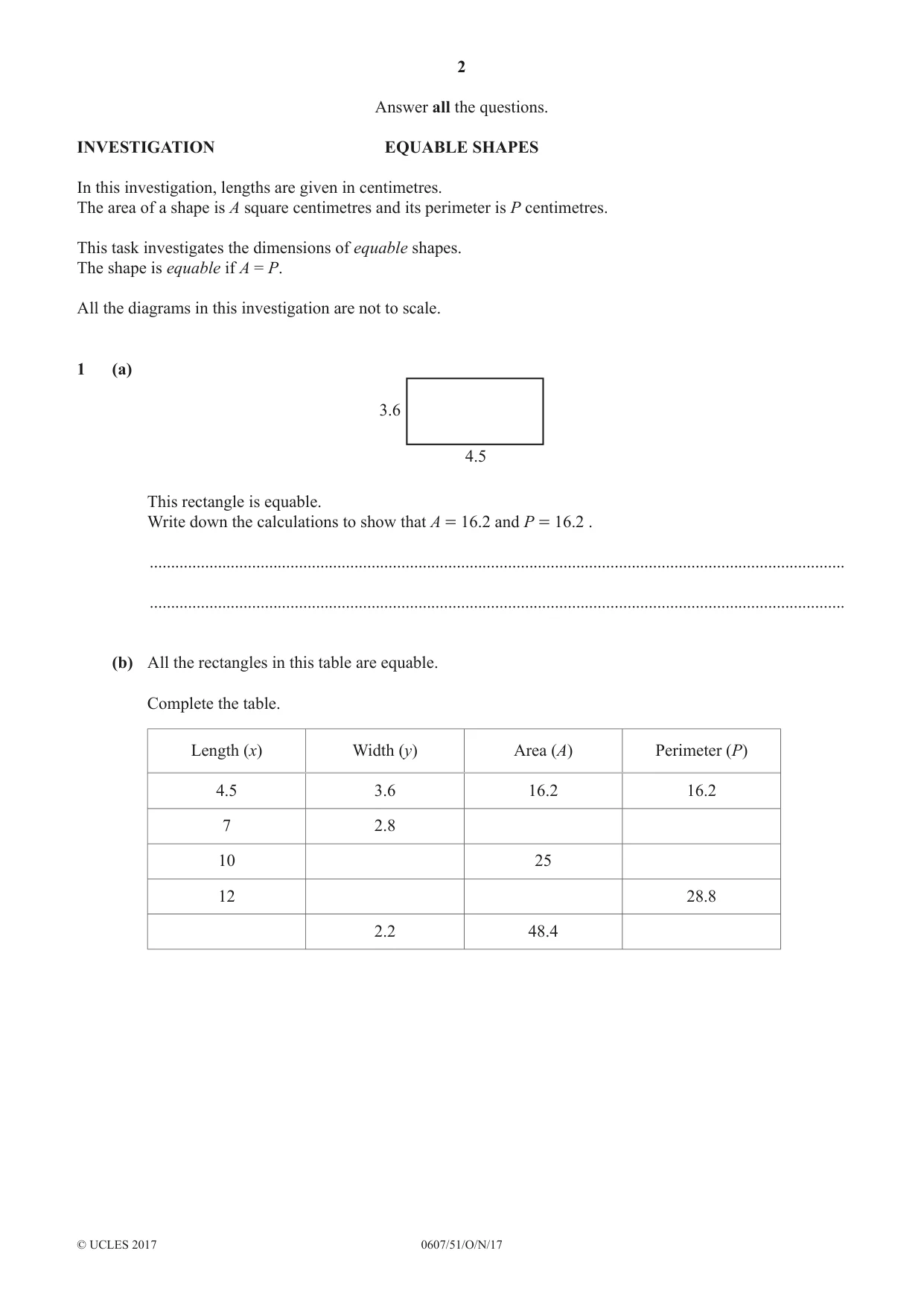 Cambridge IGCSE Mathematics - International 0607 2017 Oct/Nov Paper 5 · Variant 1 question paper, page 2 of 8