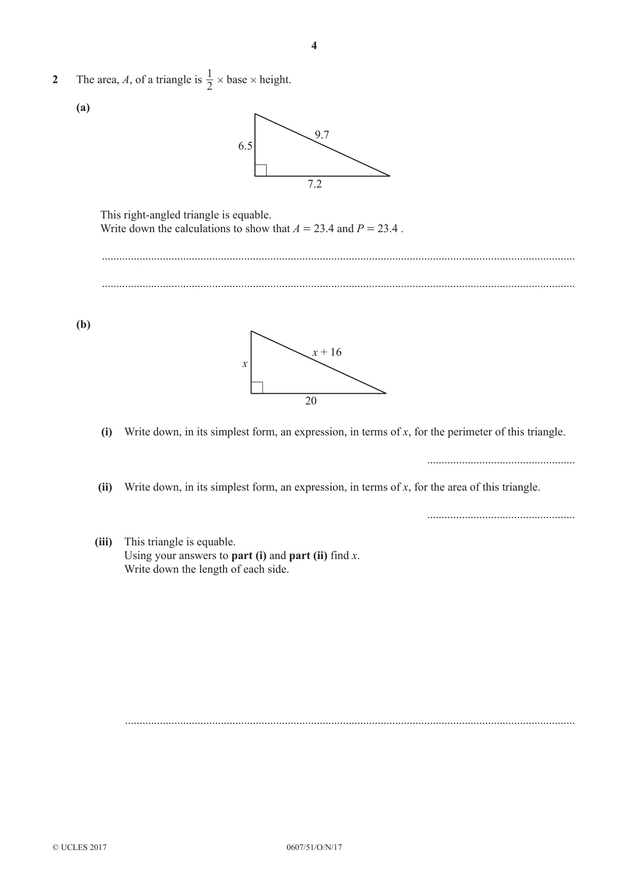 Cambridge IGCSE Mathematics - International 0607 2017 Oct/Nov Paper 5 · Variant 1 question paper, page 4 of 8