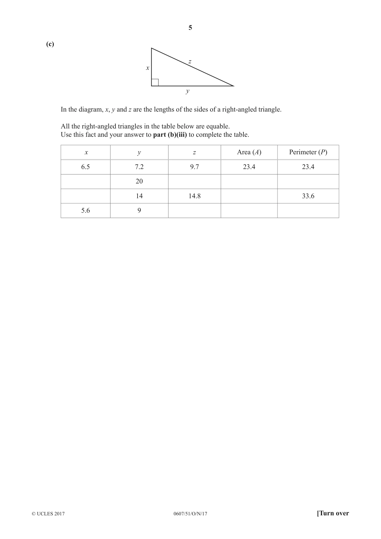 Cambridge IGCSE Mathematics - International 0607 2017 Oct/Nov Paper 5 · Variant 1 question paper, page 5 of 8