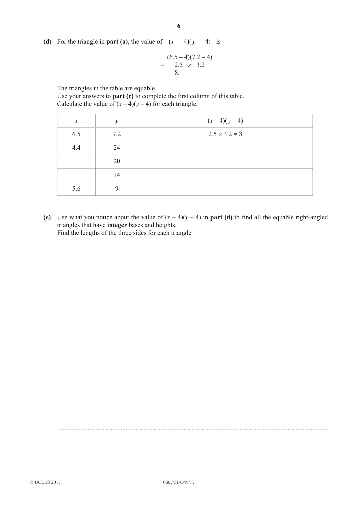 Cambridge IGCSE Mathematics - International 0607 2017 Oct/Nov Paper 5 · Variant 1 question paper, page 6 of 8