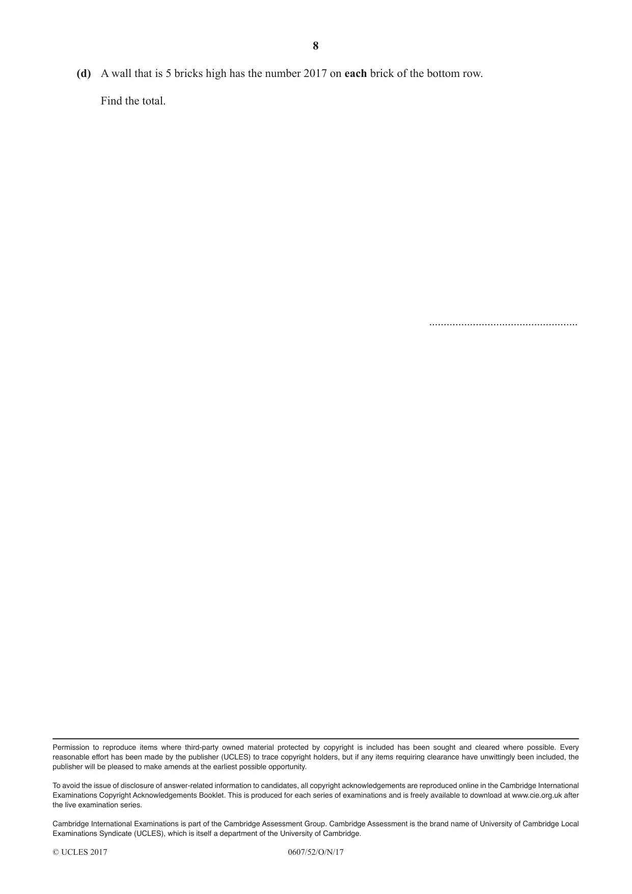 Cambridge IGCSE Mathematics - International 0607 2017 Oct/Nov Paper 5 · Variant 2 question paper, page 8 of 8