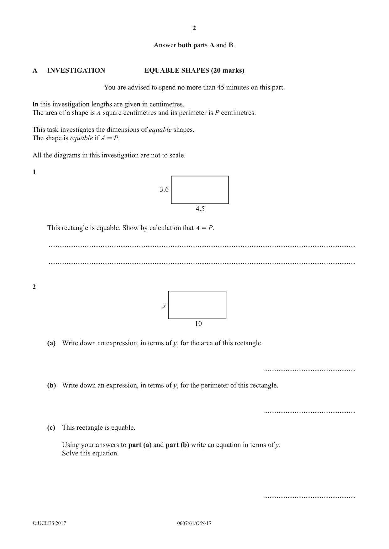 Cambridge IGCSE Mathematics - International 0607 2017 Oct/Nov Paper 6 · Variant 1 question paper, page 2 of 12