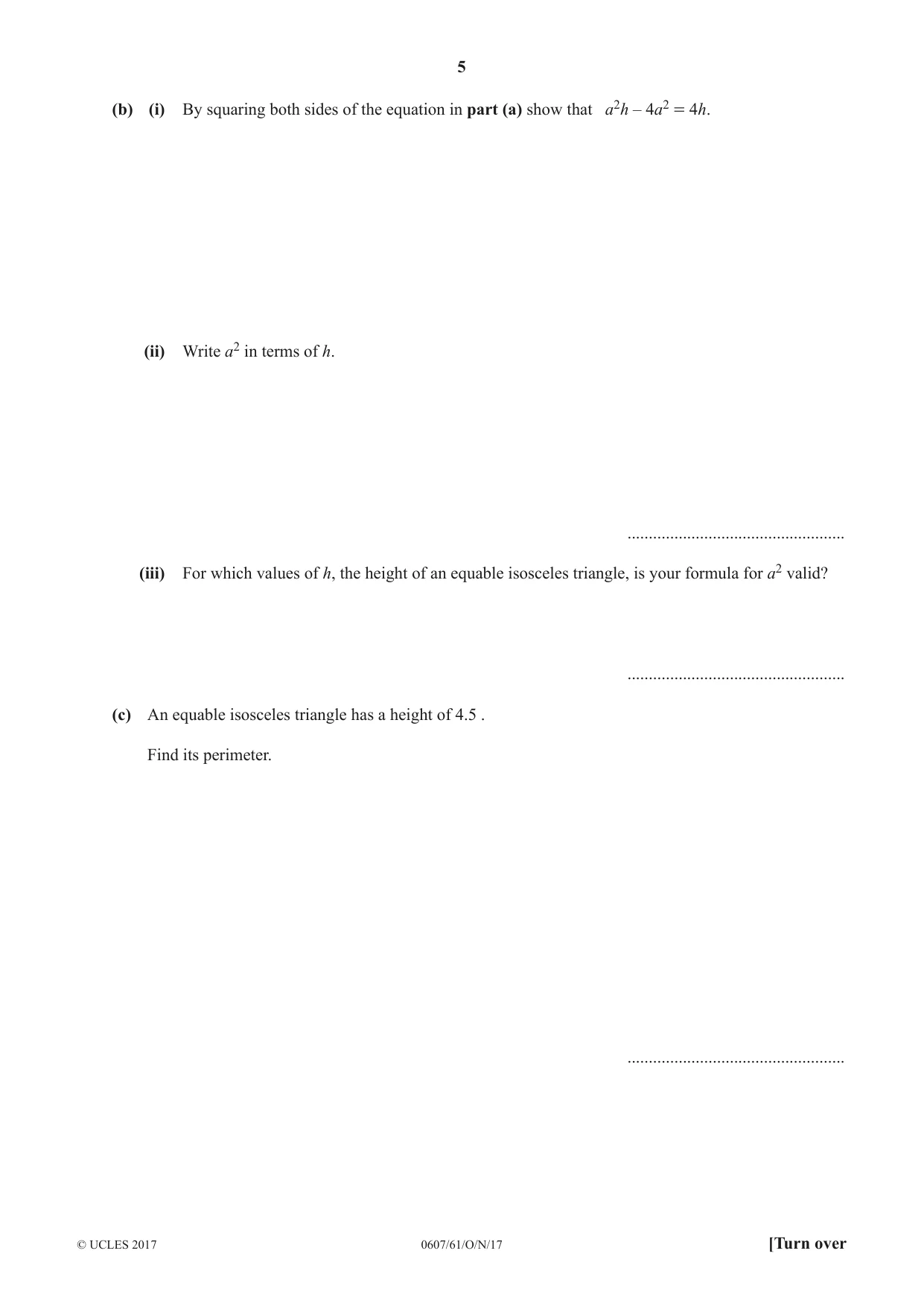 Cambridge IGCSE Mathematics - International 0607 2017 Oct/Nov Paper 6 · Variant 1 question paper, page 5 of 12