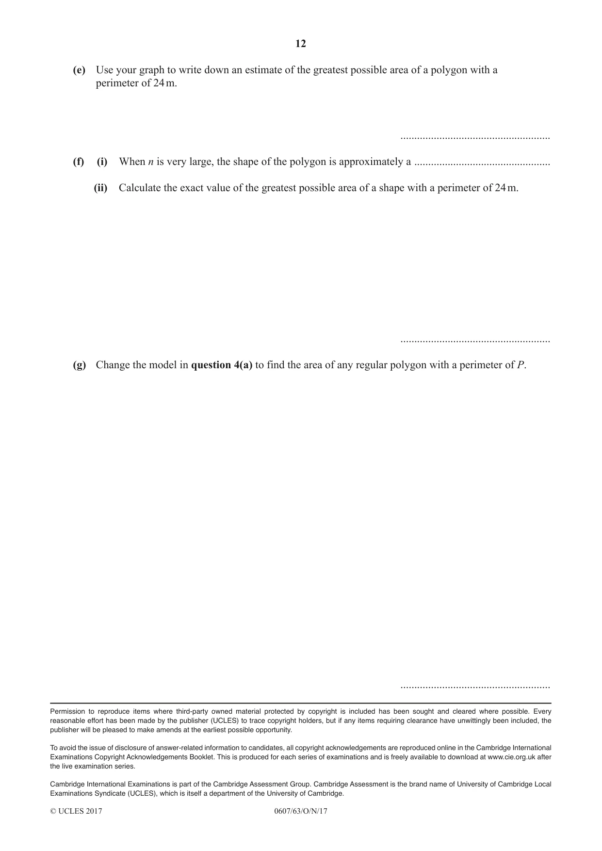 Cambridge IGCSE Mathematics - International 0607 2017 Oct/Nov Paper 6 · Variant 3 question paper, page 12 of 12