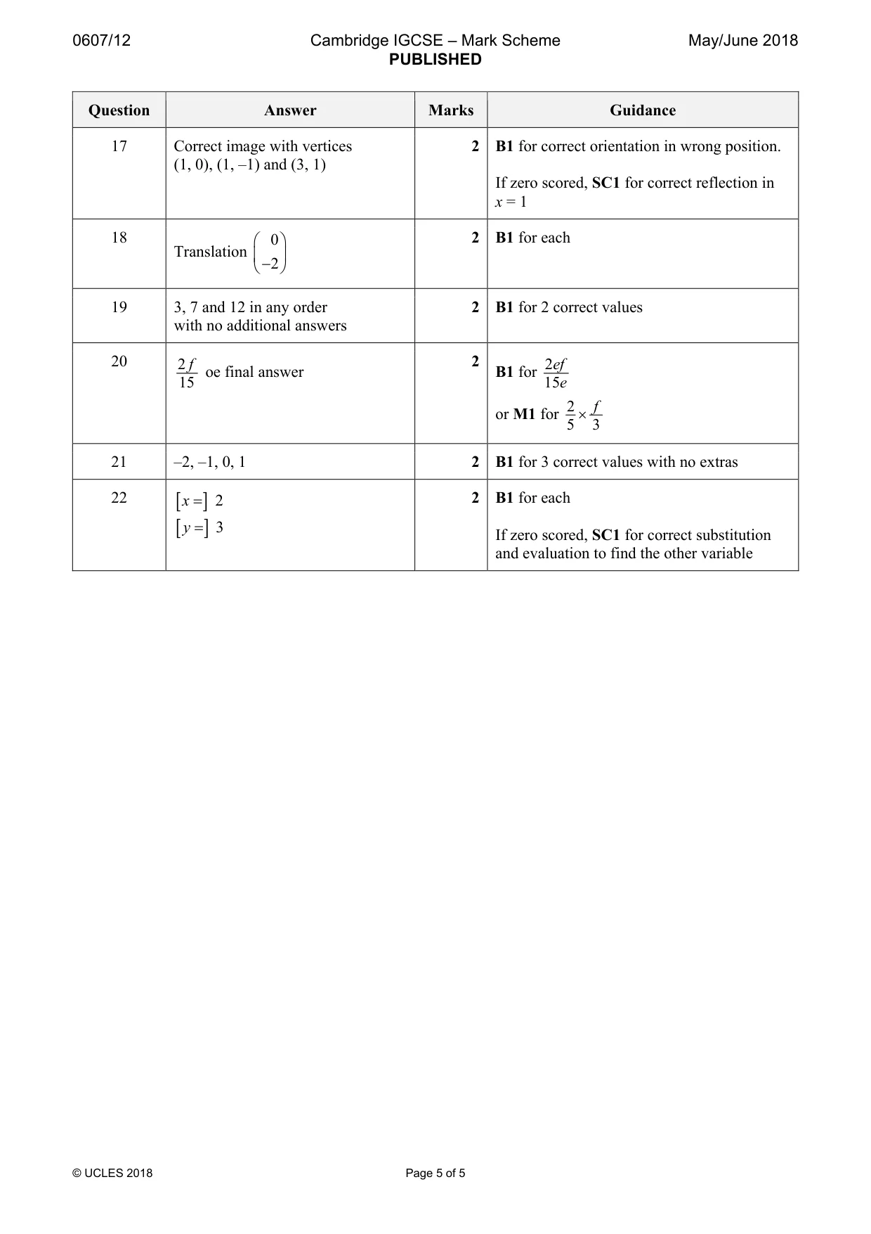 Mark scheme, page 5 of 5