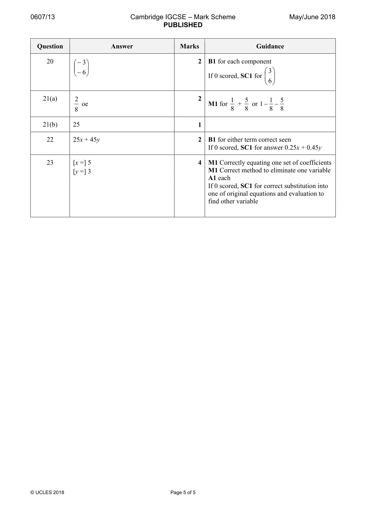 Mark scheme, page 5 of 5