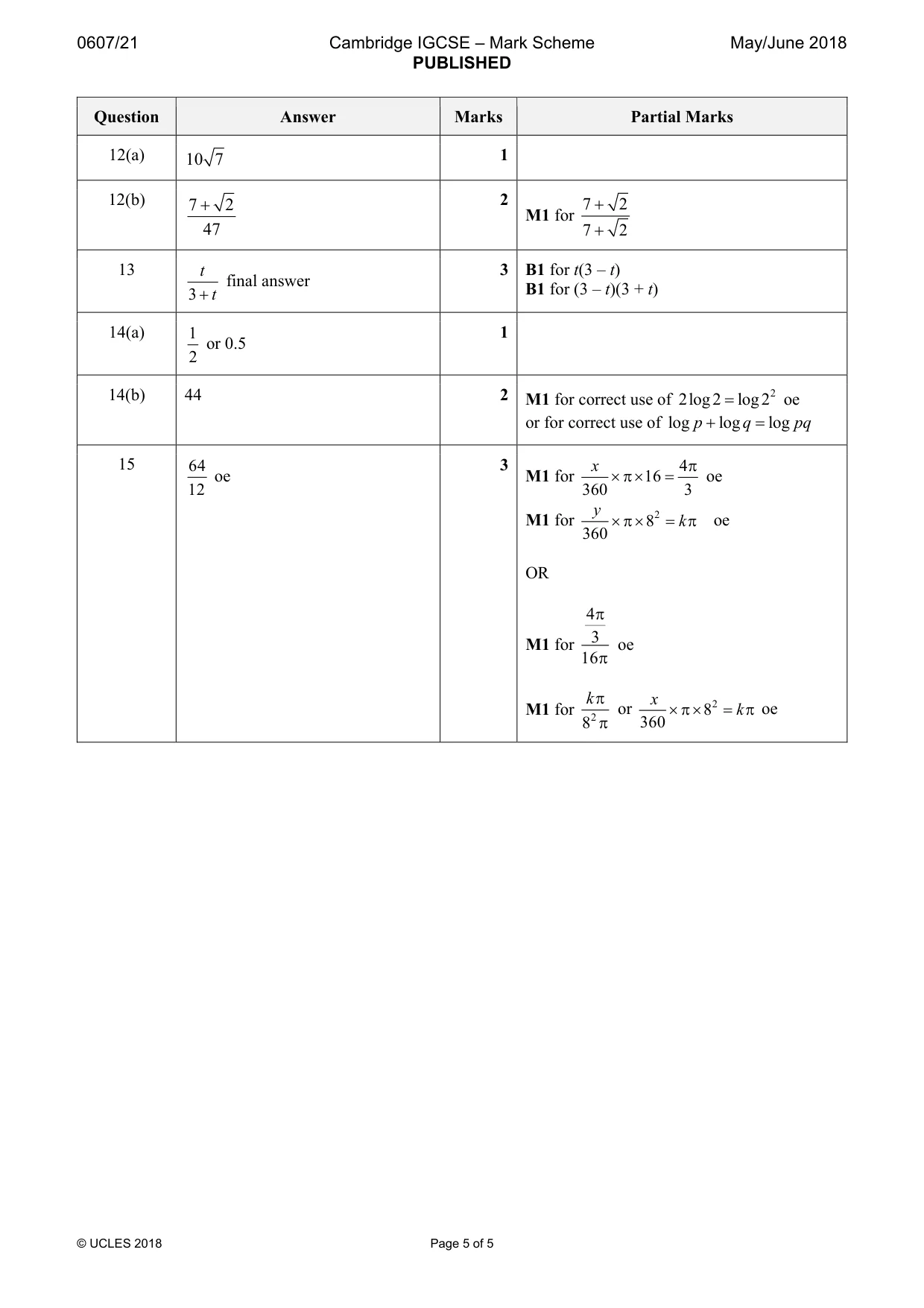 Mark scheme, page 5 of 5