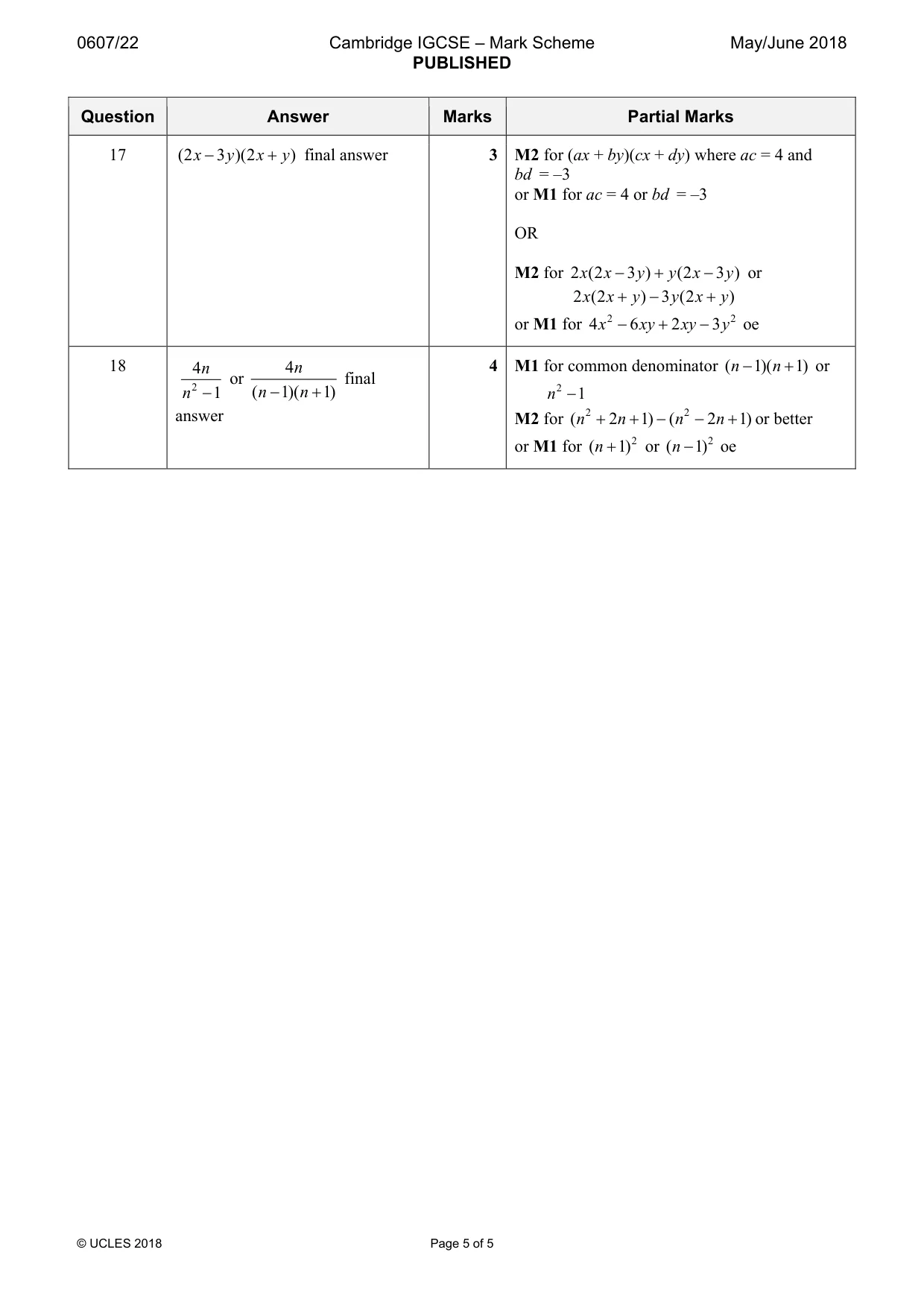 Mark scheme, page 5 of 5