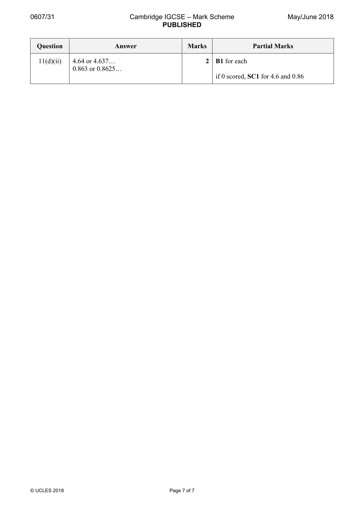 Mark scheme, page 7 of 7