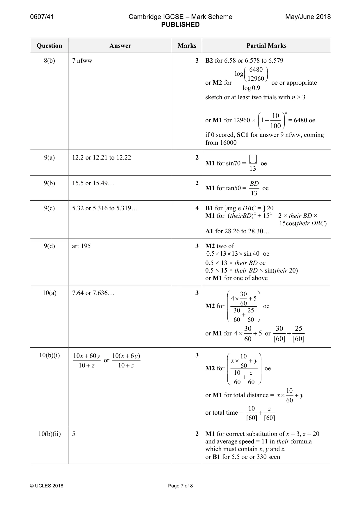 Mark scheme, page 7 of 8