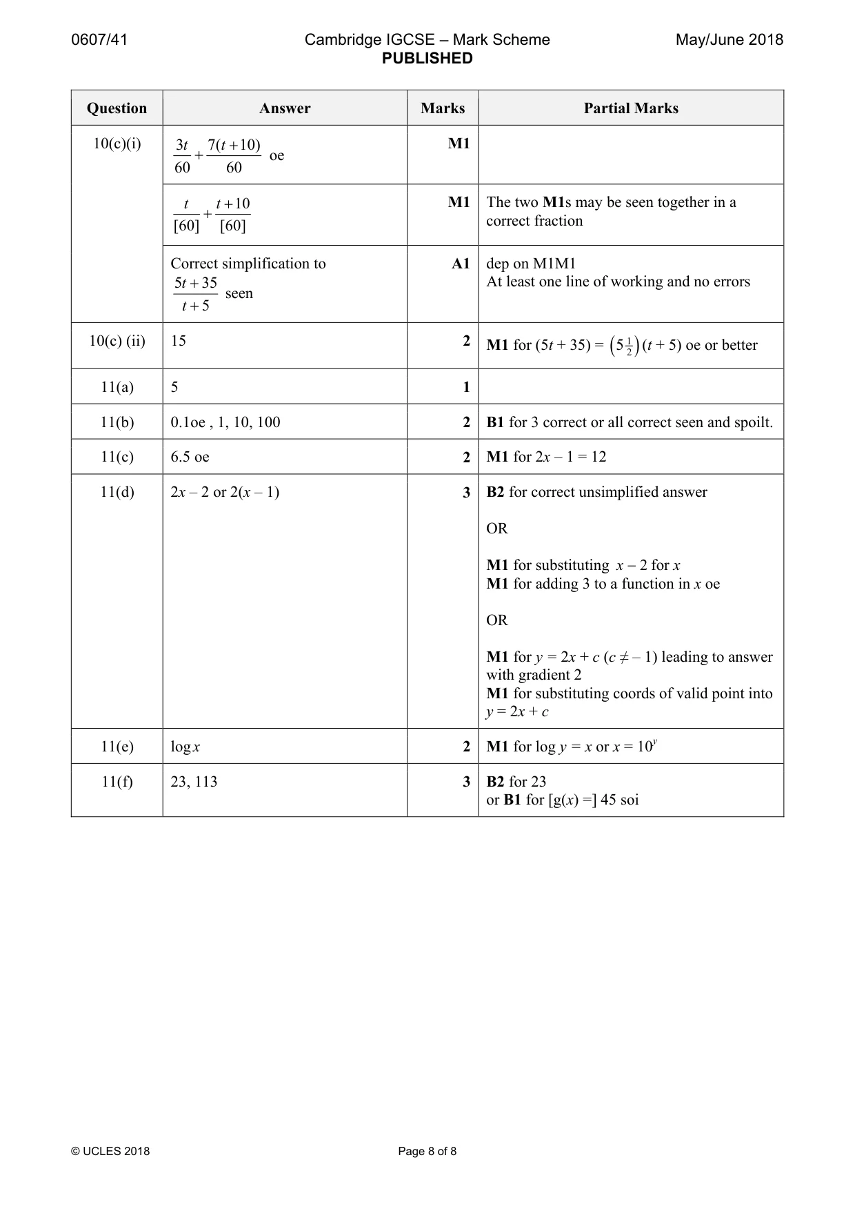 Mark scheme, page 8 of 8