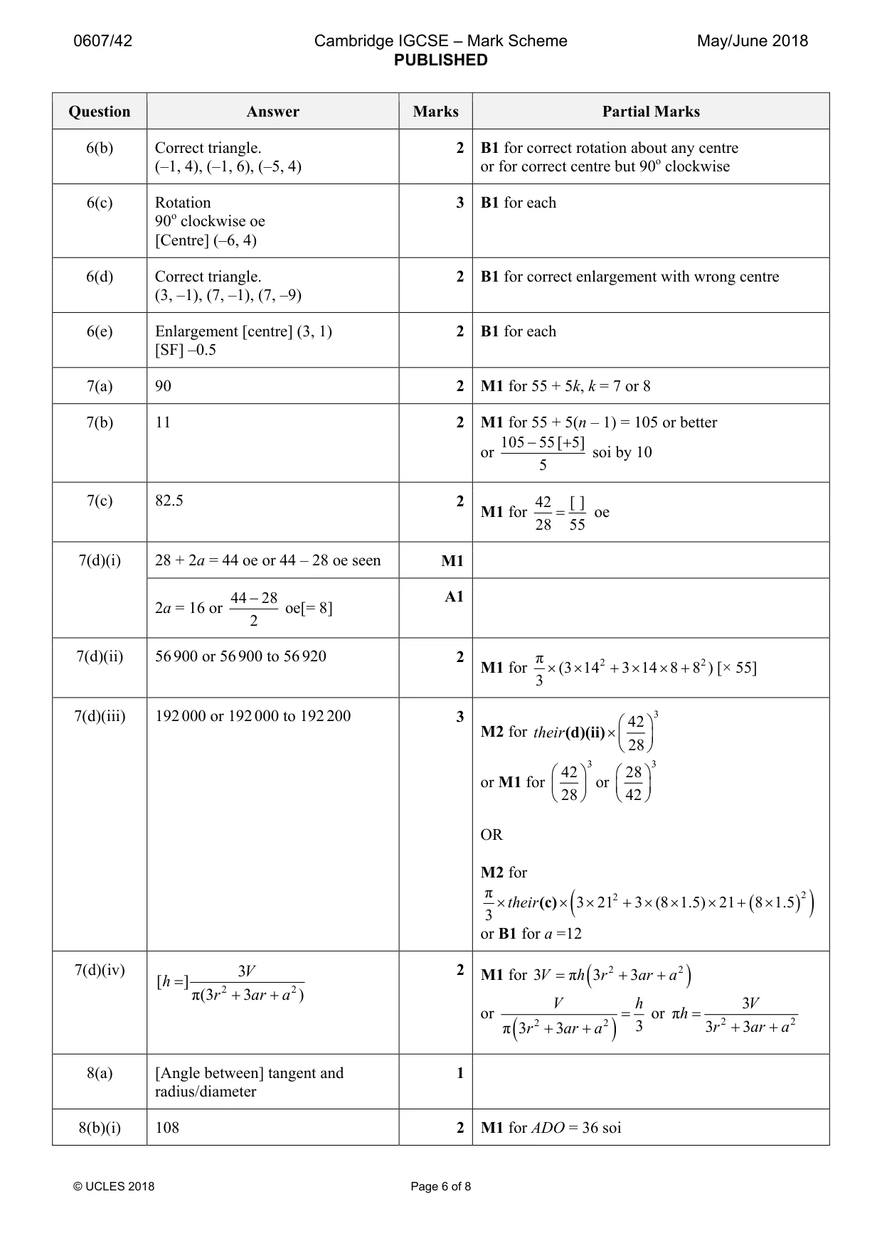 Mark scheme, page 6 of 8