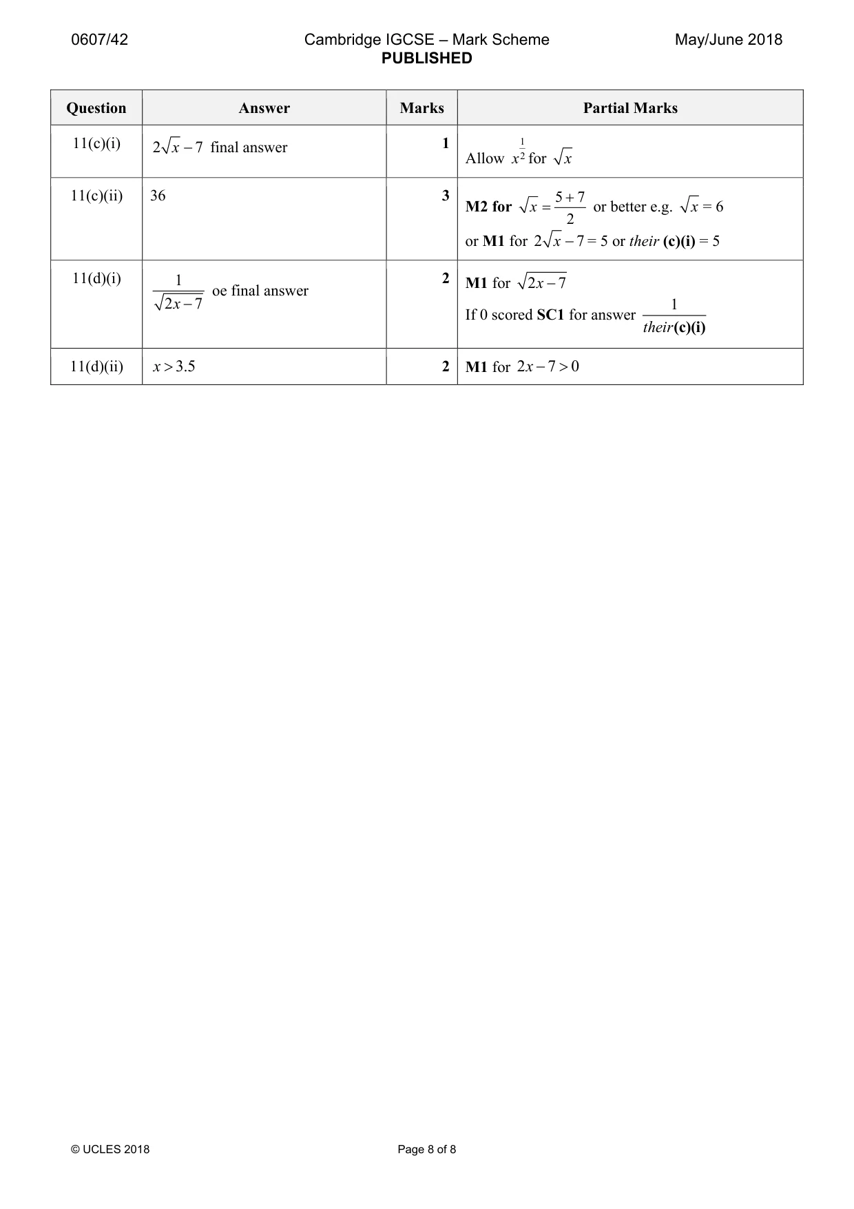 Mark scheme, page 8 of 8
