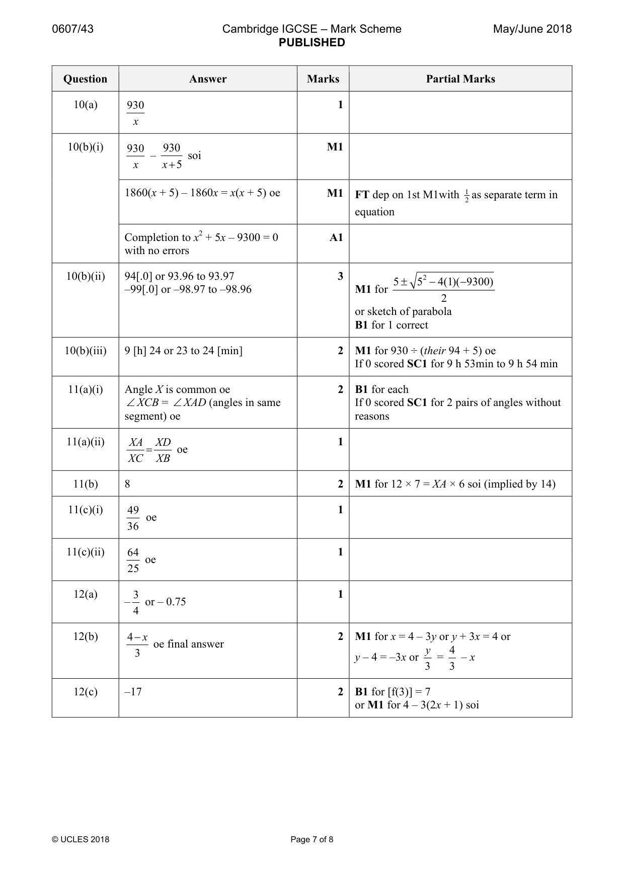 Mark scheme, page 7 of 8